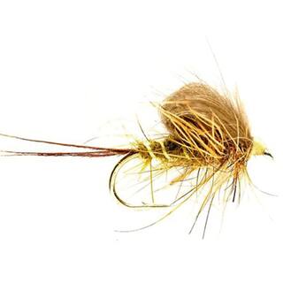 CDC Emerger Olive – Trockenfliege mit olivbraunem Körper, buschigem braunem CDC-Flügel und langen Schwanzfibern